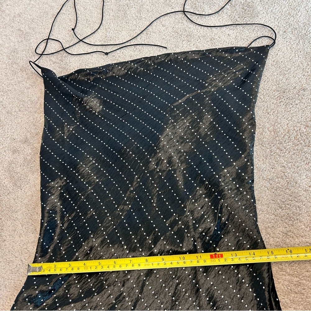 Zara Black satin effect crystal rhinestone jewelled cowl neck mini slip dress M - Picture 15 of 16